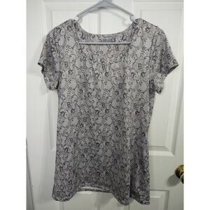 BALI Woman XL Activewear Top Style 8028 Grey Floral Short Sleeve Lined